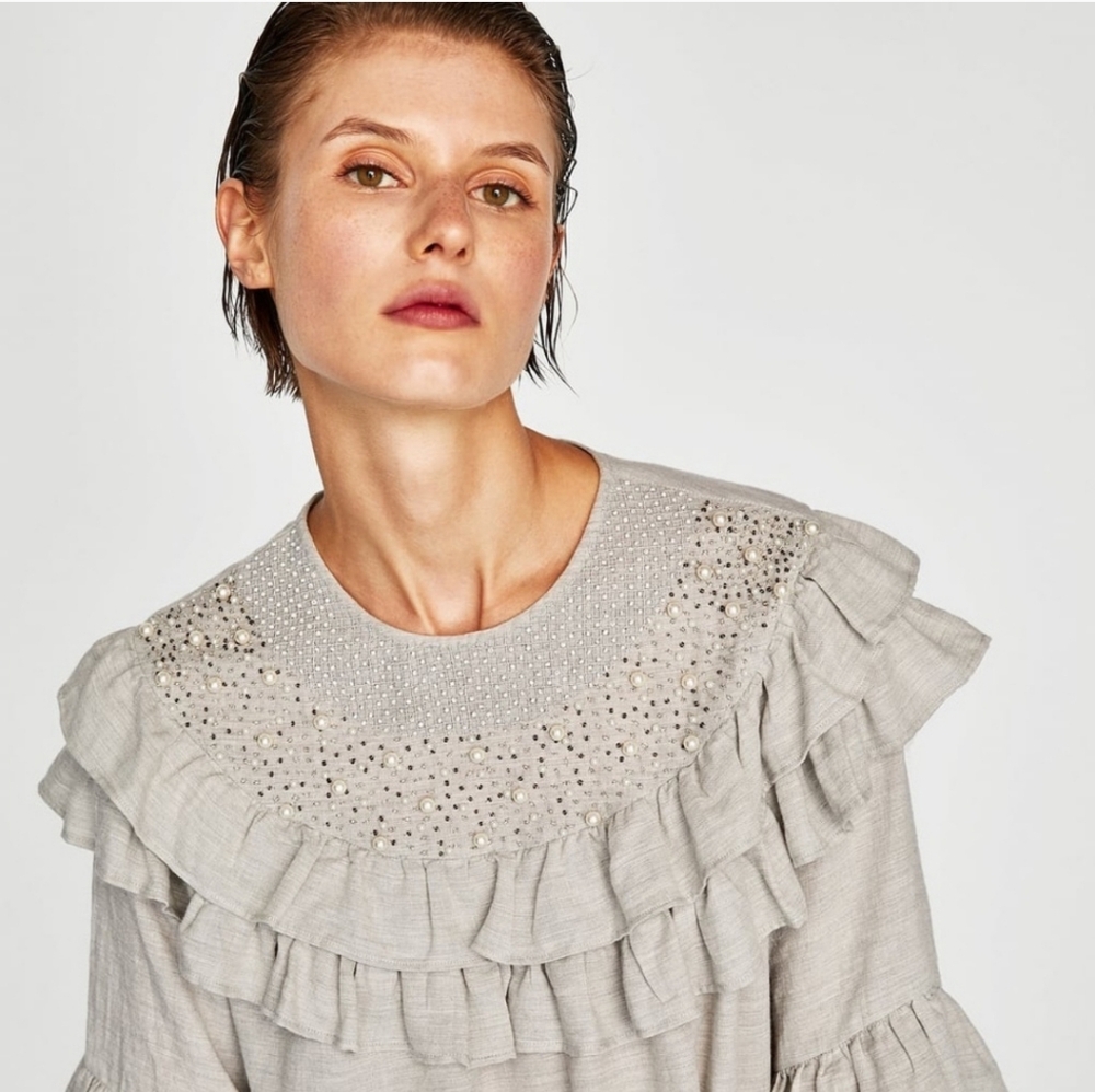 🌟Zara Ruffle and Bead Blouse
